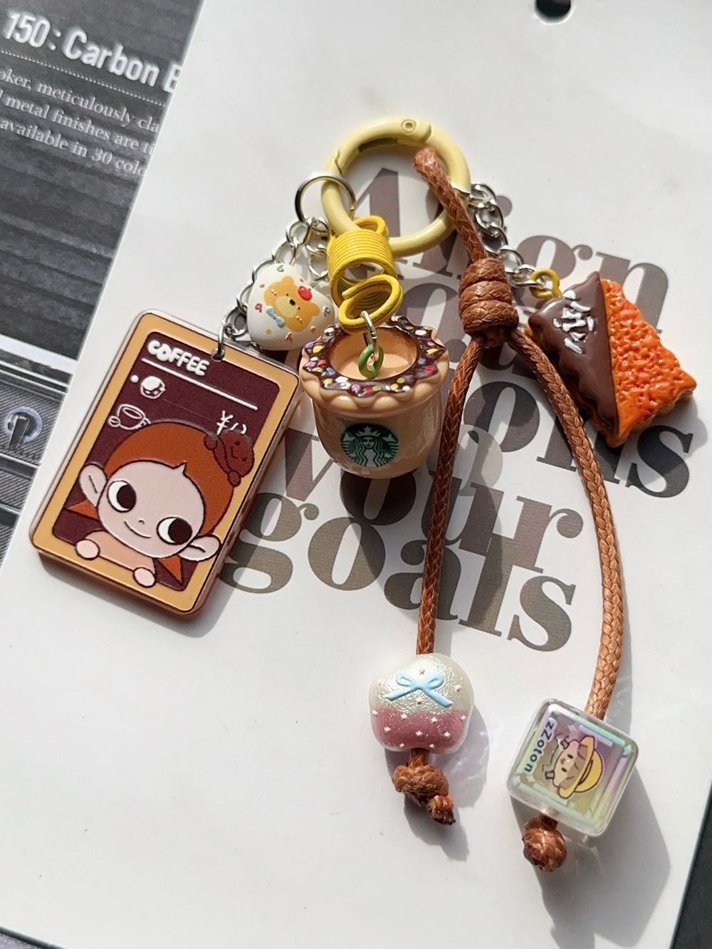 Starbucks Brown and Yellow Cute Cup Desert Cake Charm Keyring